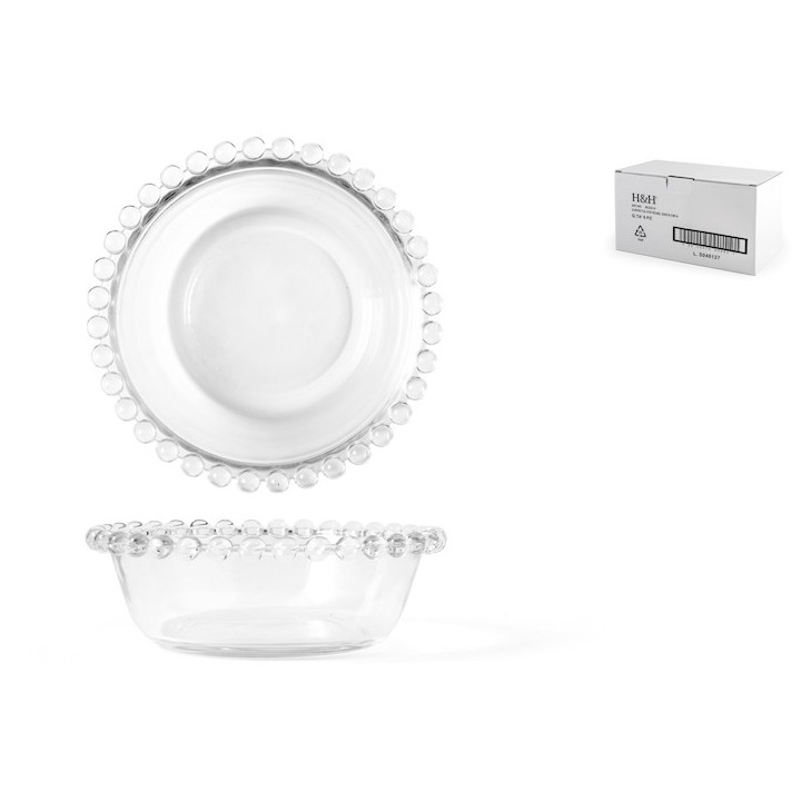 Coppetta collier in vetro trasparente con ala perlinata cm 14