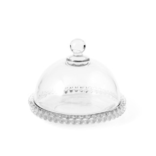 Piatto con cupola collier in vetro trasparente con ala perlinata cm 19,5