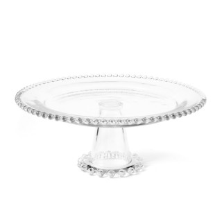 Alzata con piede collier in vetro trasparente con ala perlinata cm 30,5