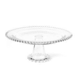 Alzata con piede collier in vetro trasparente con ala perlinata cm 30,5