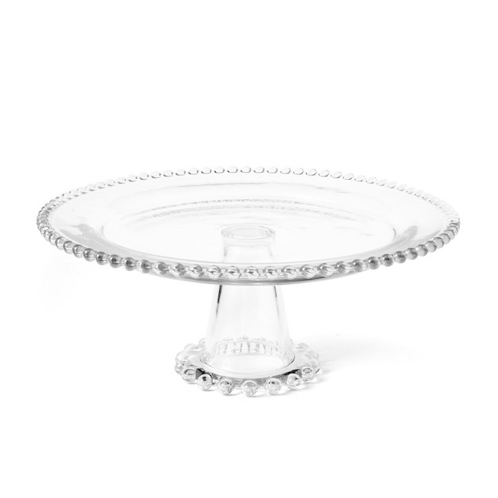 Alzata con piede collier in vetro trasparente con ala perlinata cm 30,5