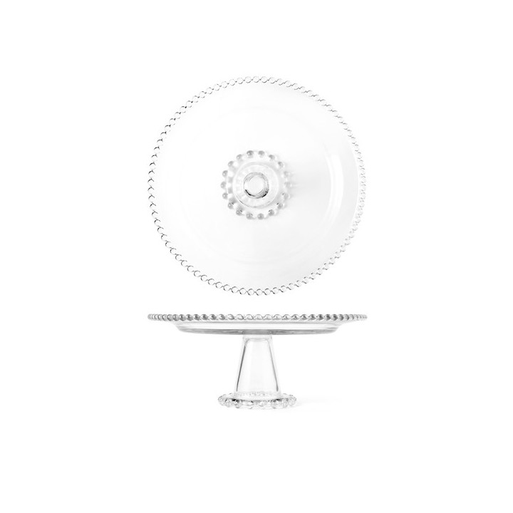 Alzata con piede collier in vetro trasparente con ala perlinata cm 30,5