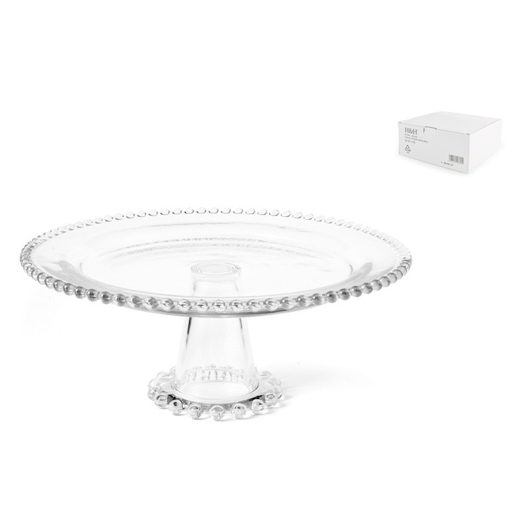 Alzata con piede collier in vetro trasparente con ala perlinata cm 30,5