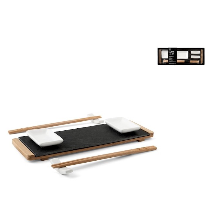 Confezione 10 pezzi sushi box in ardesia e bambu' cm 10x30