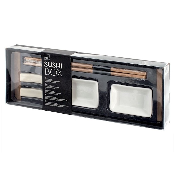 Confezione 10 pezzi sushi box in ardesia e bambu' cm 10x30