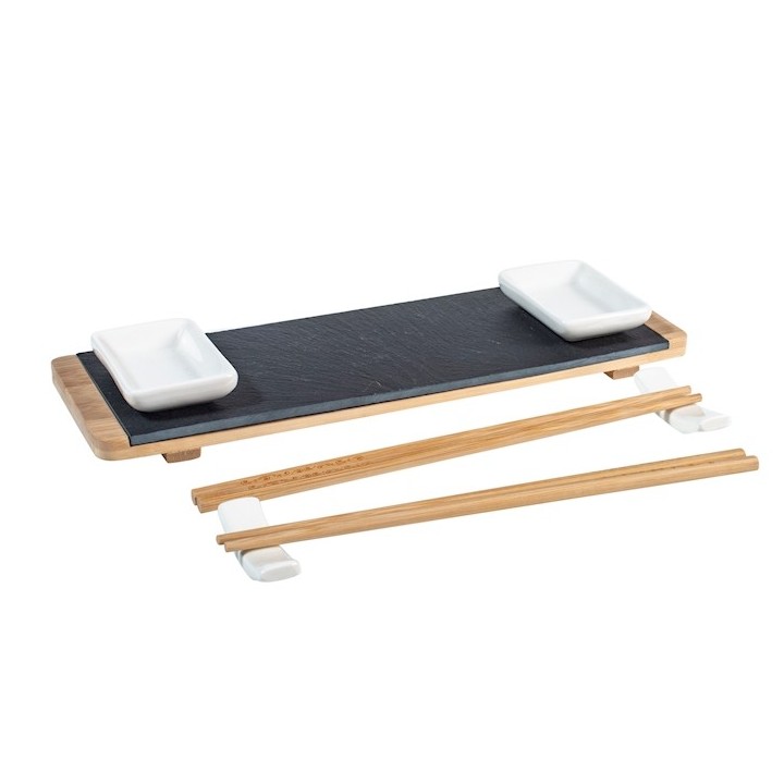 Confezione 10 pezzi sushi box in ardesia e bambu' cm 10x30