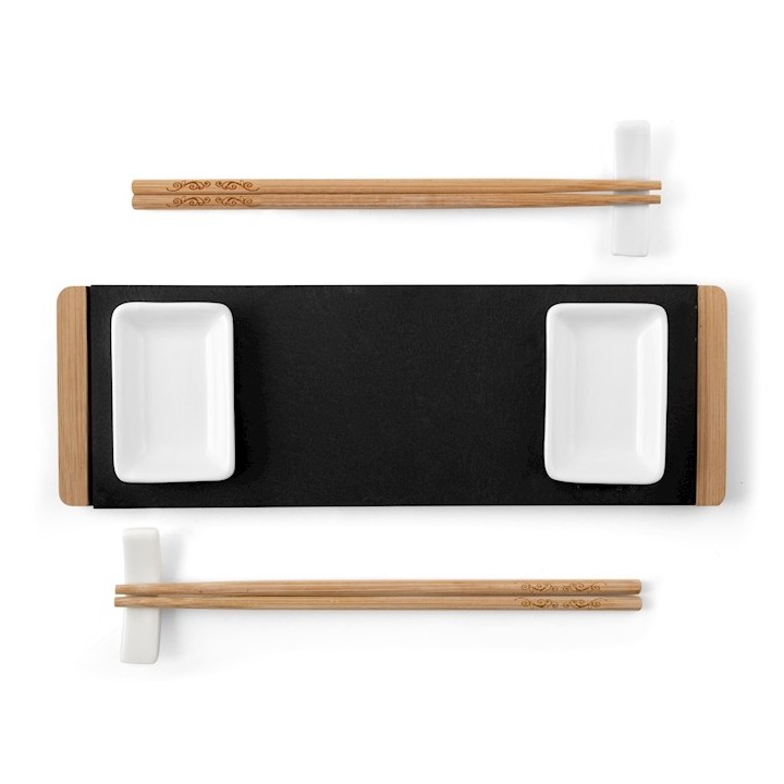 Confezione 10 pezzi sushi box in ardesia e bambu' cm 10x30