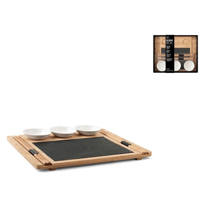 Confezione 9 pezzi sushi box in ardesia e bambu' cm 24x29