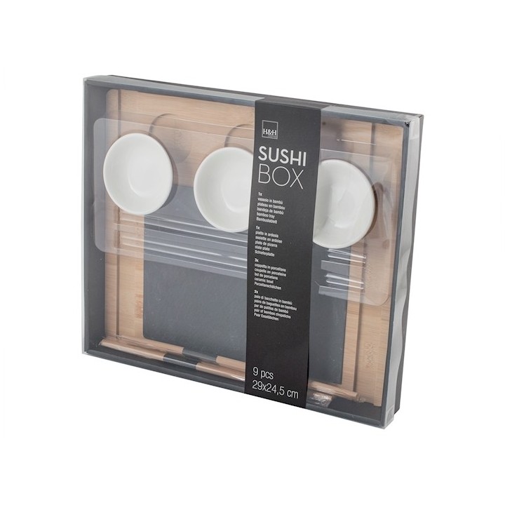 Confezione 9 pezzi sushi box in ardesia e bambu' cm 24x29