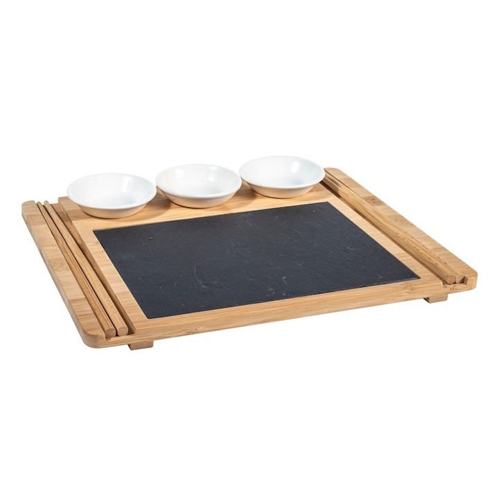 Confezione 9 pezzi sushi box in ardesia e bambu' cm 24x29