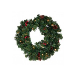 Ghirlanda in PVC con pigne e bacche con 50 LED (funzionamento a pila 3AA x 1,5V)-bianchi - luce calda / 120 rametti-diam. cm. 60