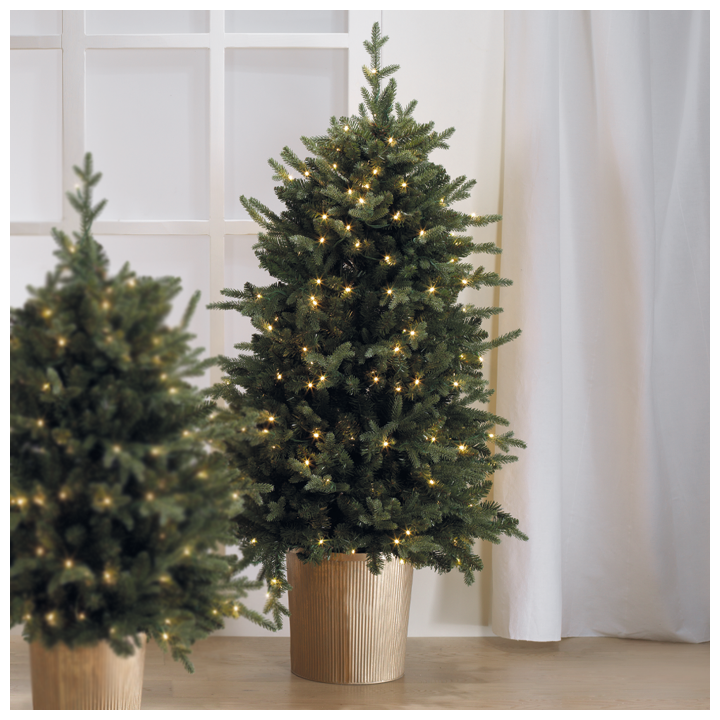 Albero natale Abete base in metallo, 210 luci a led 8 funzioni Protezione IP44 95x150 cm