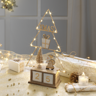 Calendario dell'avvento Santa Claus Babbo natale In legno e metallo con luci 18x7,5x35 cm