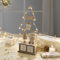 Calendario dell'avvento Santa Claus Babbo natale In legno e metallo con luci 18x7,5x35 cm
