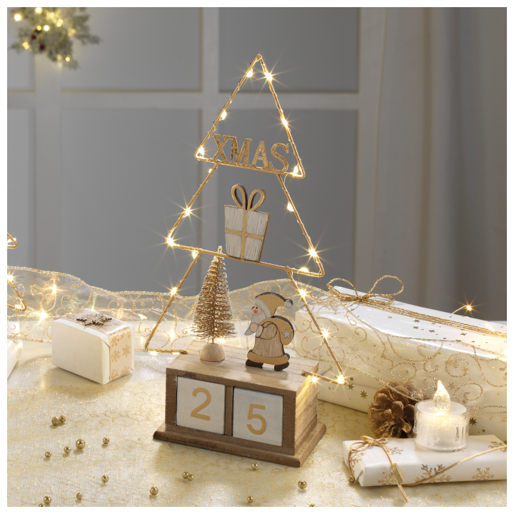 Calendario dell'avvento Santa Claus Babbo natale In legno e metallo con luci 18x7,5x35 cm