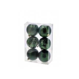 Set 6 palline di Natale verdi in plastica-ass. 3 finiture-diam. cm. 10