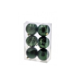 Set 6 palline di Natale verdi in plastica-ass. 3 finiture-diam. cm. 10