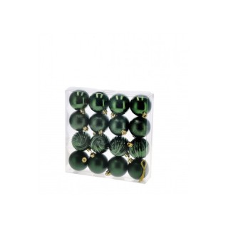 Set 16 palline di Natale verdi in plastica-ass. 4 finiture-diam. cm. 6
