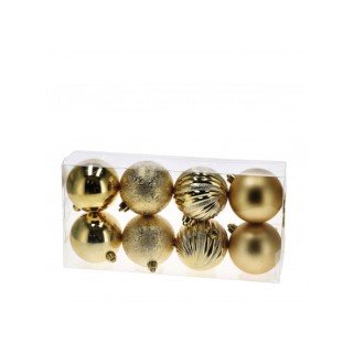 Set 8 palline di Natale oro in plastica 4 finiture cm 8