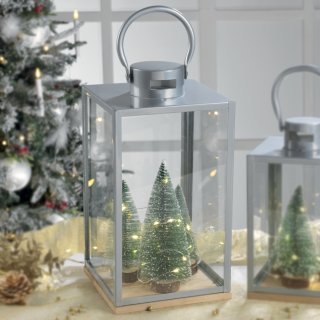 Lanterna in metallo con abeti Con luce a led 17,5x17,5x34 cm
