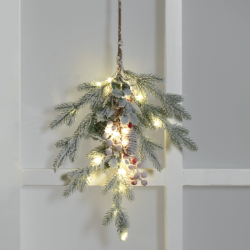 Ramo innevato con bacche rosse 20 luci led 54 cm