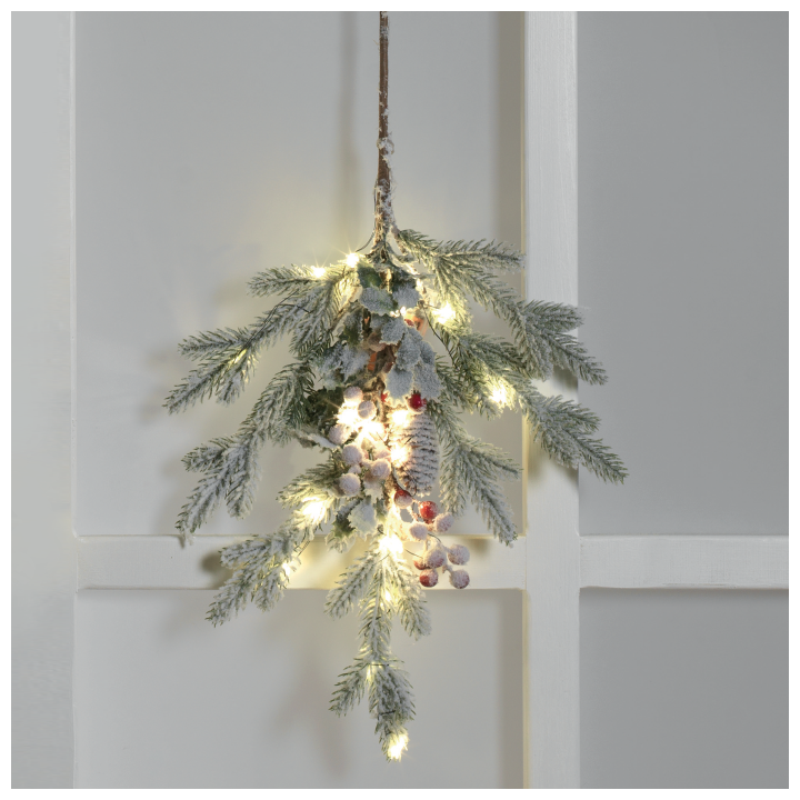 Ramo innevato con bacche rosse 20 luci led 54 cm