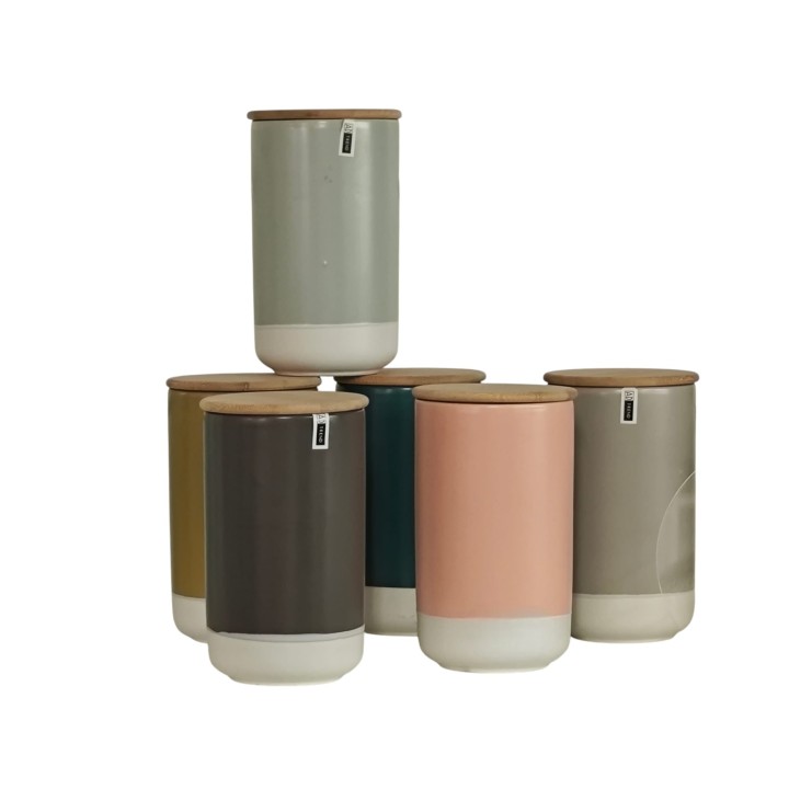 Barattolo in ceramica con coperchio in legno