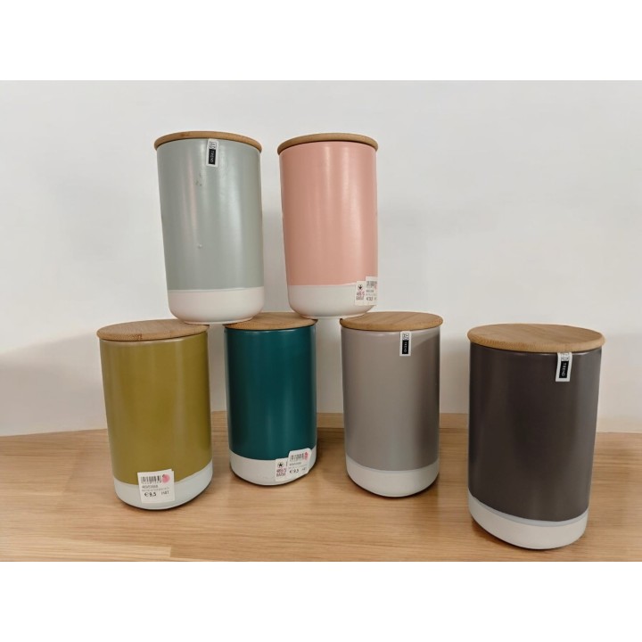 Barattolo in ceramica con coperchio in legno