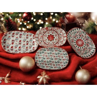 Vassoio ceramica natalizia decori misti 28x19 cm