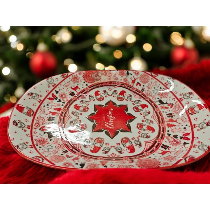 Vassoio ceramica natalizia decori misti 28x19 cm