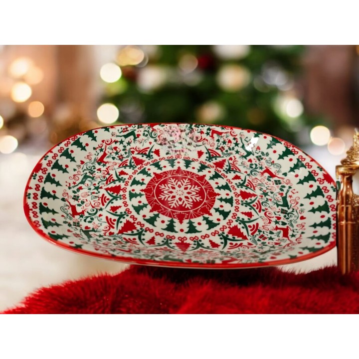 Vassoio ceramica natalizia decori misti 28x19 cm