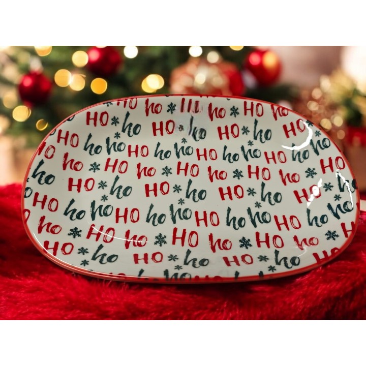 Vassoio ceramica natalizia decori misti 28x19 cm