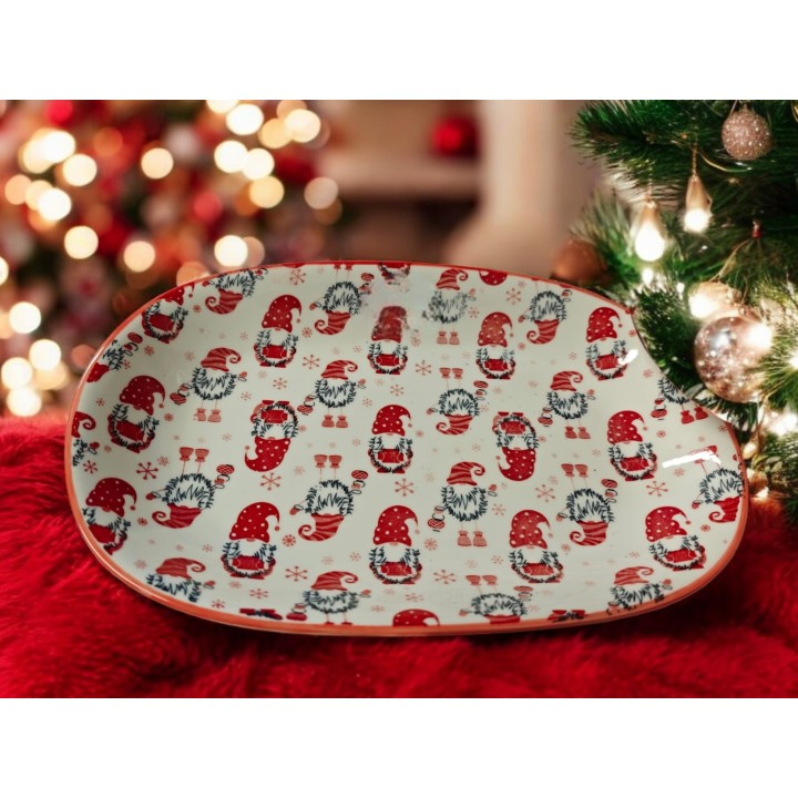 Vassoio ceramica natalizia decori misti 28x19 cm