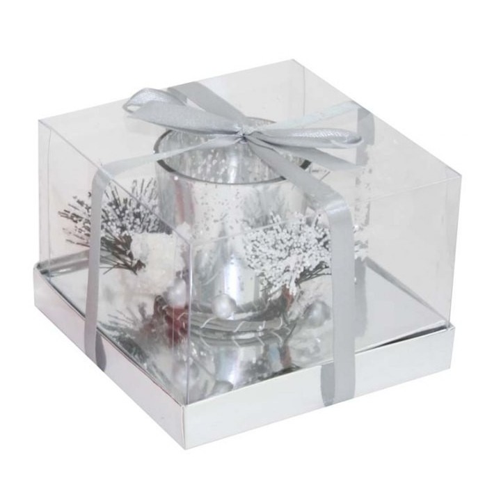 Candela bicchiere argento 12x12x9 cm