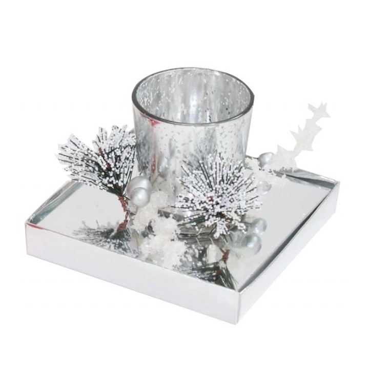 Candela bicchiere argento 12x12x9 cm