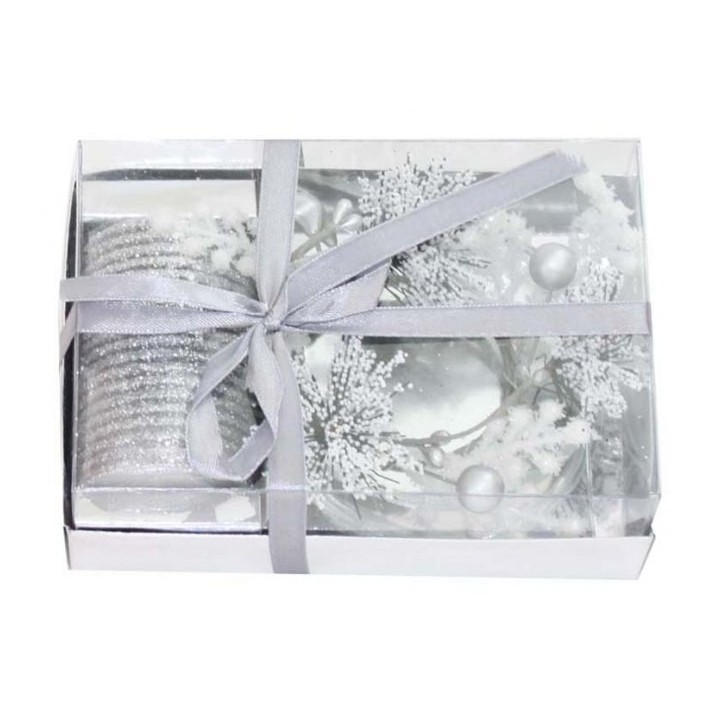 Candela argento con piattino gift box 15x10x6 cm