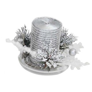 Candela argento con piattino gift box 15x10x6 cm