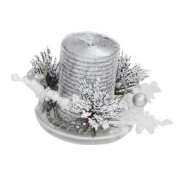 Candela argento con piattino gift box 15x10x6 cm