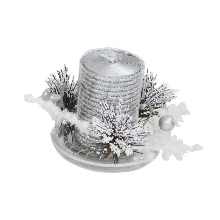 Candela argento con piattino gift box 15x10x6 cm
