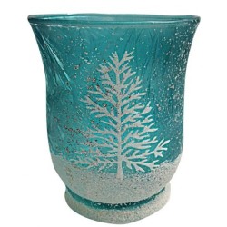 Portacandela albero innevato sfondo azzurro 9x9x10,5 cm
