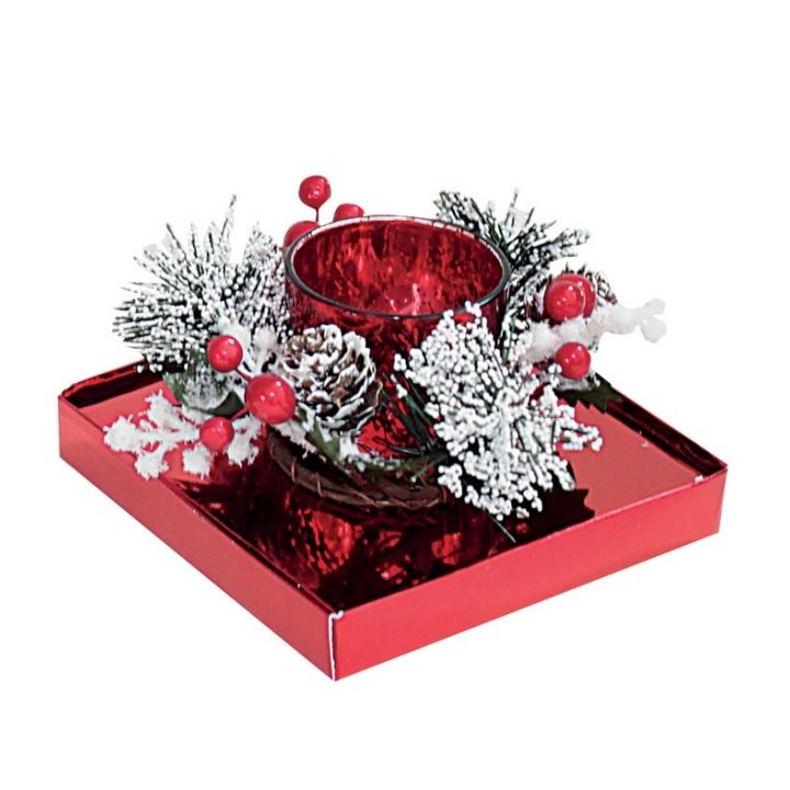 Candela bicchiere rosso confezionata 12,3x7,5 cm