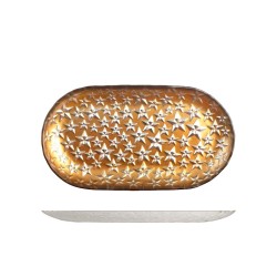 Piatto goldcosmo in vetro decorato forma ovale cm 28x14 oro bronzo