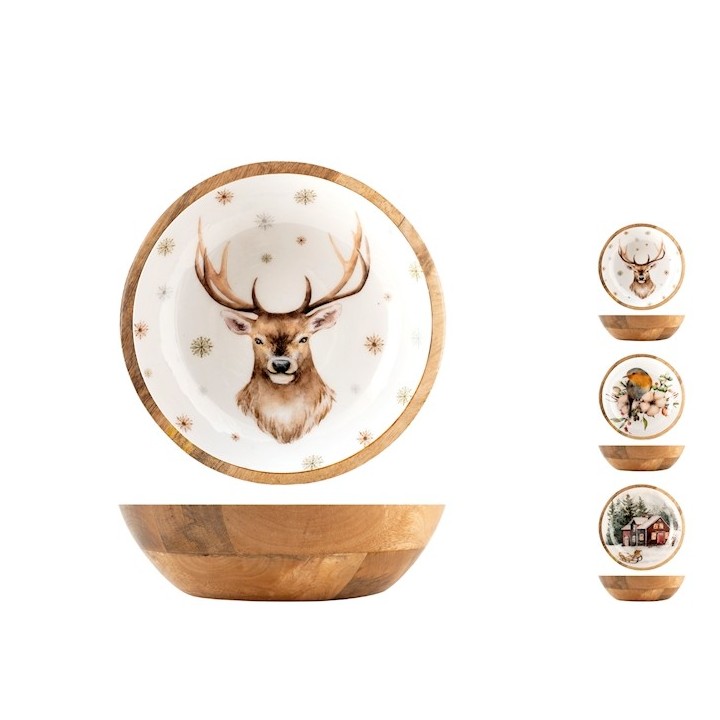 Coppa in legno di mango decorata cm 25 decori assortiti