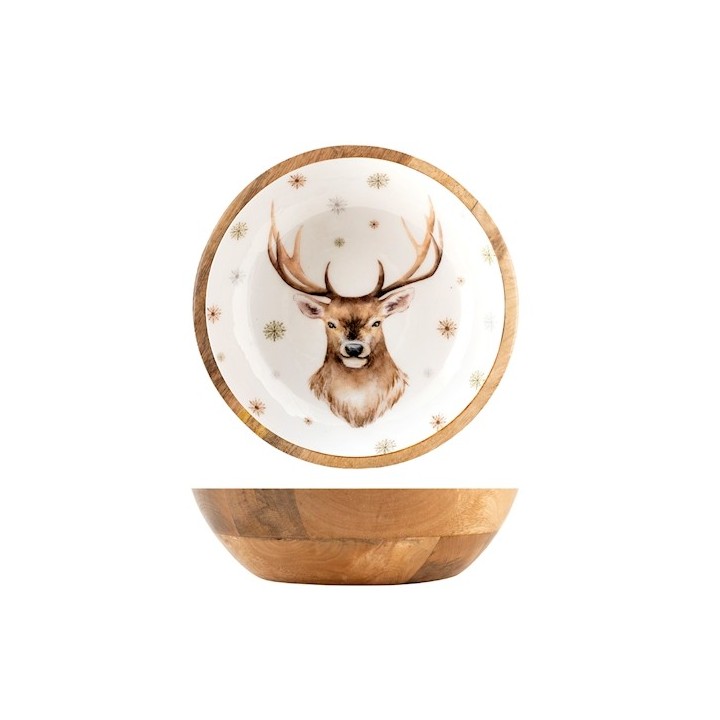 Coppa in legno di mango decorata cm 25 decori assortiti