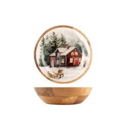 Coppa in legno di mango decorata cm 25 decori assortiti