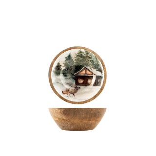 Coppa in legno di mango decorata cm 15 decori assortiti