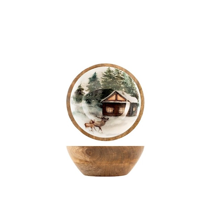 Coppa in legno di mango decorata cm 15 decori assortiti