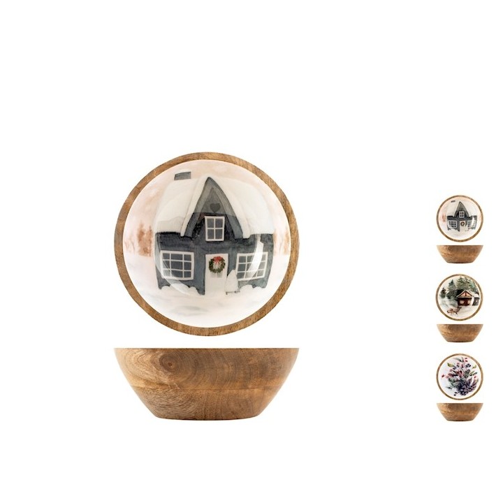 Coppa in legno di mango decorata cm 15 decori assortiti