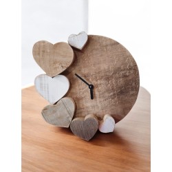 Orologio in legno artigianale decoro cuori 32 cm