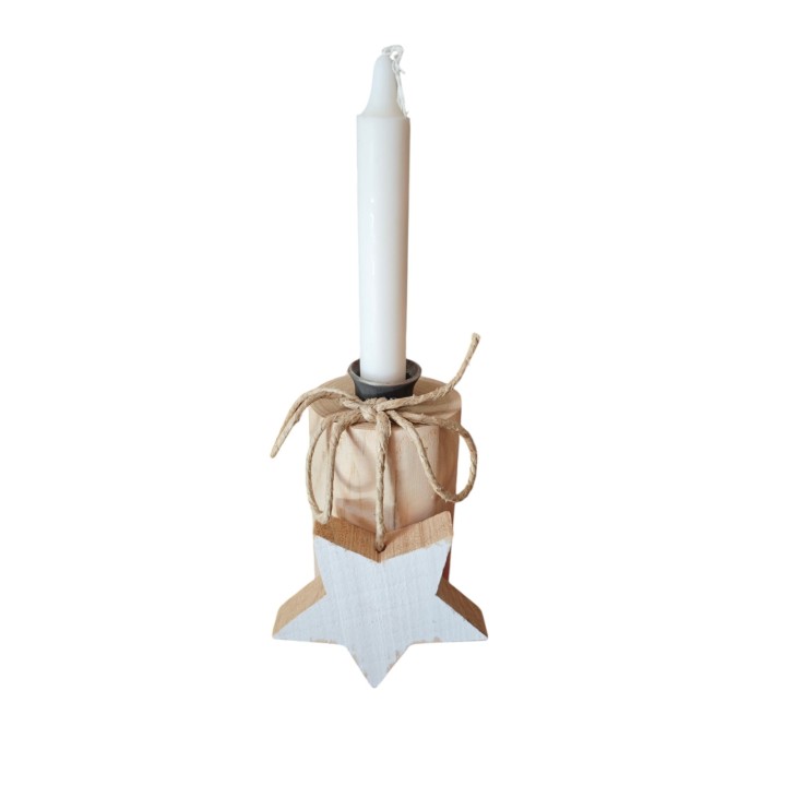 Portacandela in legno con stella e fiocco 8 x 30 cm |…